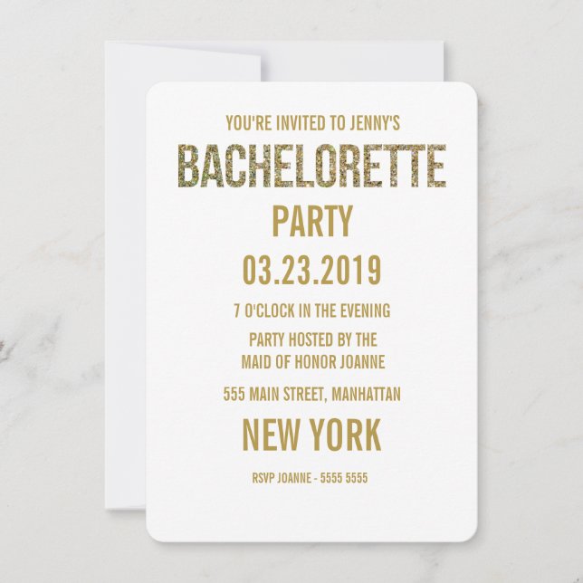 Invitation Typographie de Parties scintillant d'or blanc Invi (Devant)