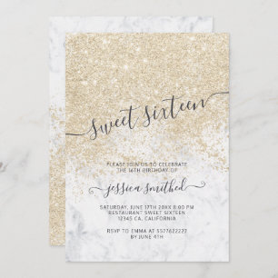 Invitation typographie de parties scintillant en or clair mar