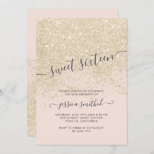 Invitation typographie de parties scintillant en or clair ros