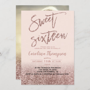 Invitation Typographie de parties scintillant en or rose Swee