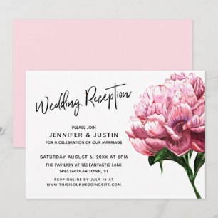 Invitation Typographie de réception de mariage rose pivoine a
