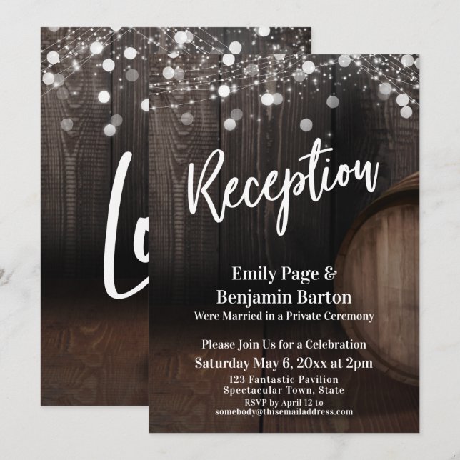 Invitation Typographie de réception Fût en bois rustique et l (Devant / Derrière)