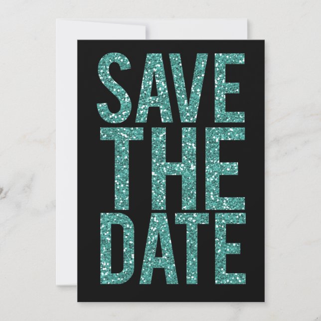 Invitation Typographie de sauvegarde de date Noir & Turquoise (Devant)