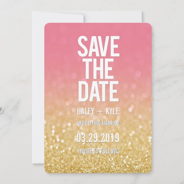 Invitation Typographie de sauvegarde de date ombrée rose or s (Dos)