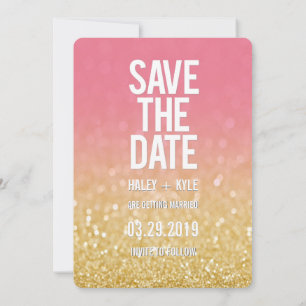 Invitation Typographie de sauvegarde de date ombrée rose or s