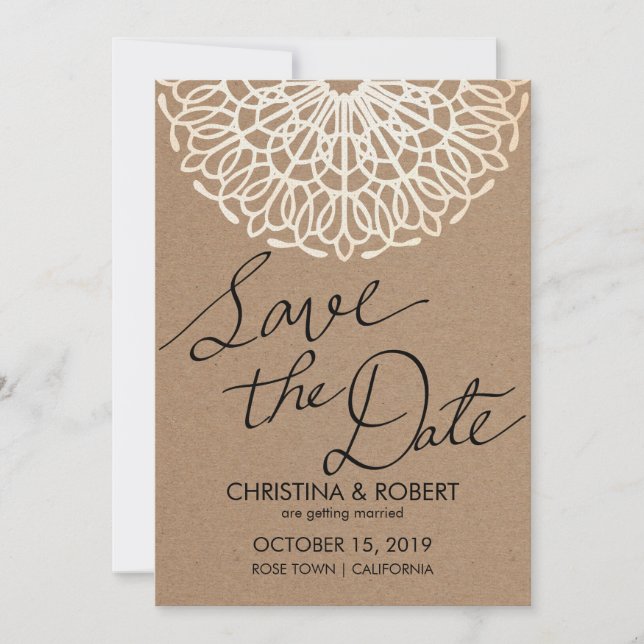 Invitation Typographie de save the date en papier kraft rusti (Devant)