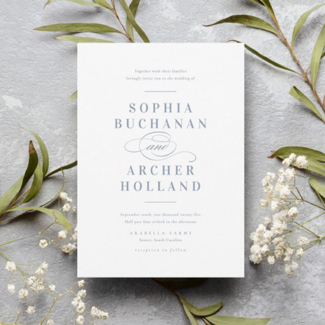 Invitation Typographie de scénario romantique Mariage bleu po (Créateur téléchargé)
