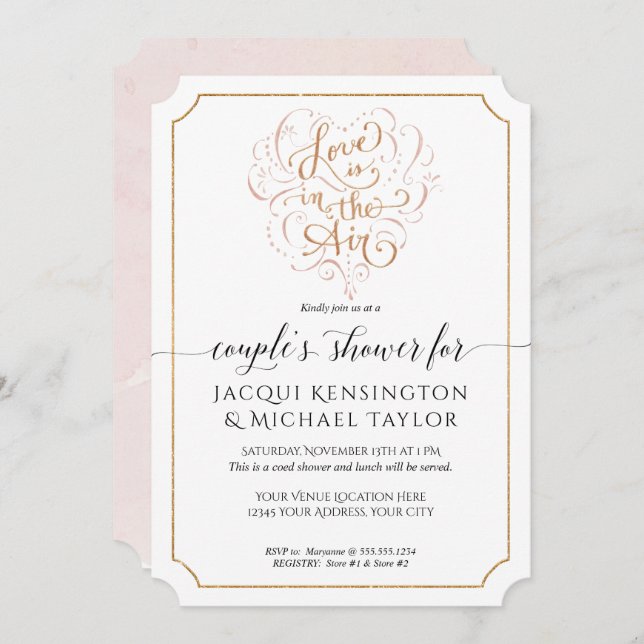 Invitation Typographie de script Amour dans Air Gold Couples  (Devant / Derrière)