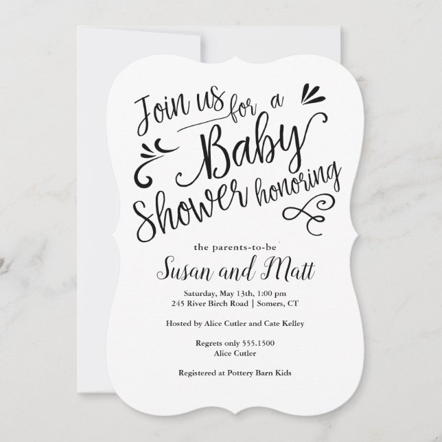 Invitation Typographie de script de Baby shower lettres à la  (Devant)