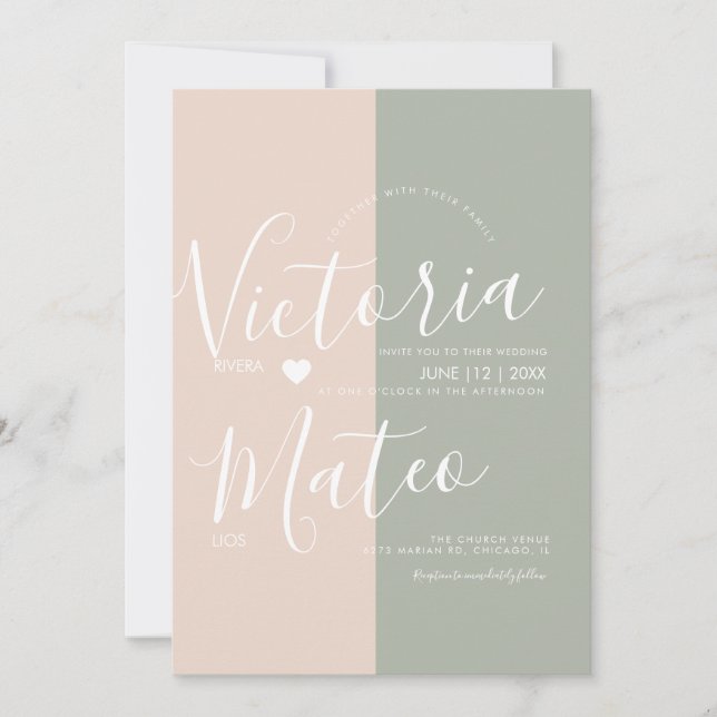 Invitation Typographie de script de coeur simple Mariage rose (Devant)