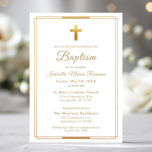 Invitation Typographie de script Gold Cross Chic Élégant Bapt