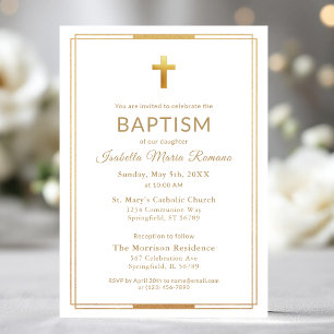 Invitation Typographie de script Gold Cross Chic Élégant Bapt