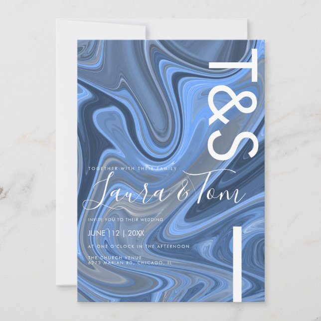 Invitation Typographie de script gras Blue Marble Swirl  (Devant)