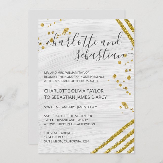 Invitation Typographie de script manuscrit Or Elegant (Devant / Derrière)