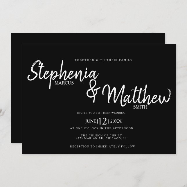 Invitation Typographie de script noir simple Mariage gras (Devant / Derrière)