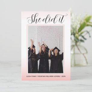 Invitation Typographie de thème rose clair Diplôme de photo