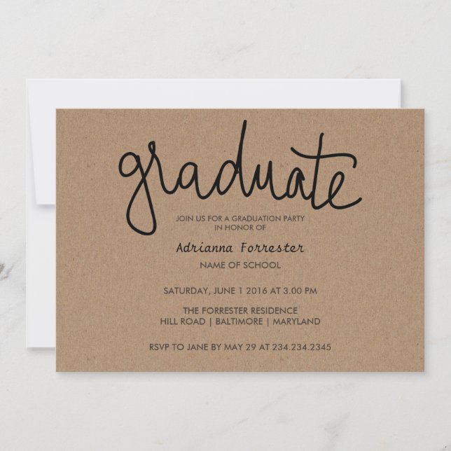Invitation Typographie des diplômés Papier Kraft rustique (Devant)