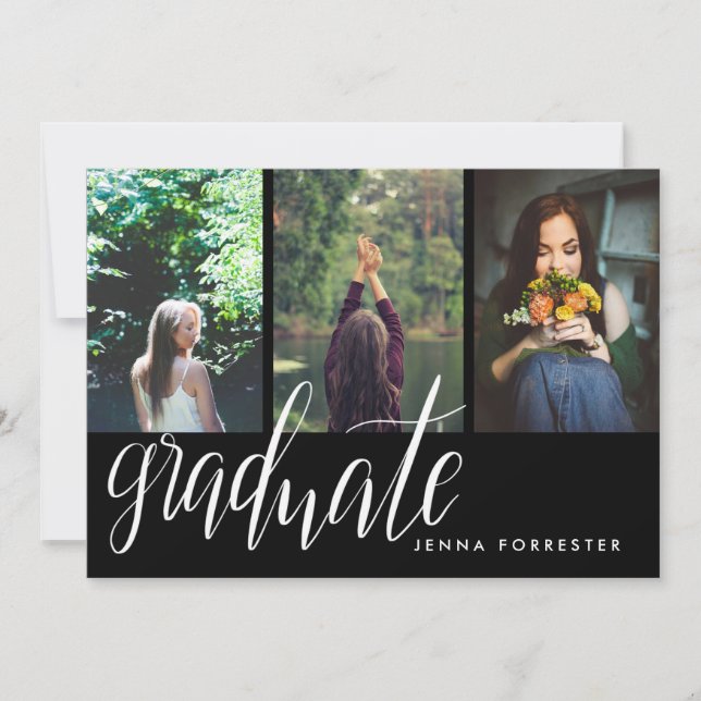Invitation Typographie des diplômés Trois Photos Graduation P (Devant)