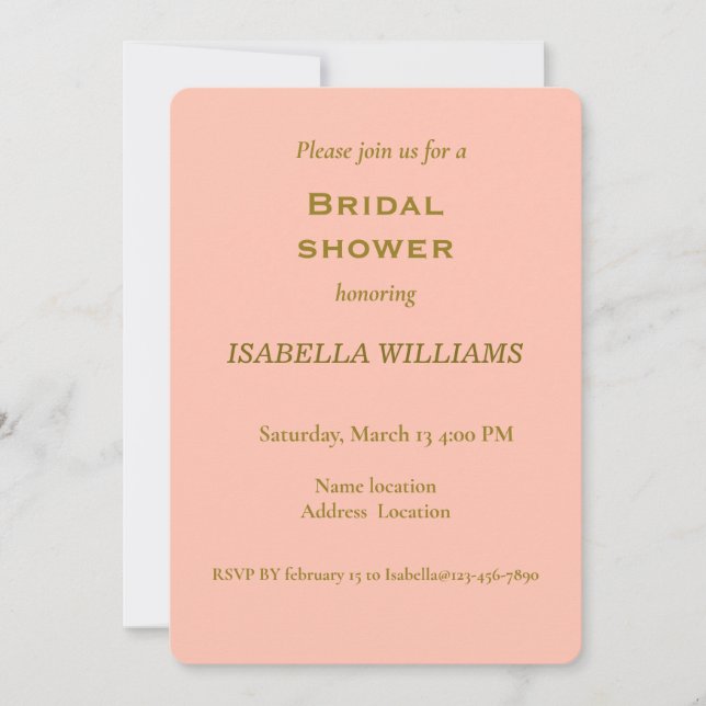 Invitation Typographie d'or imprimé sur rose rose de Peach (Devant)