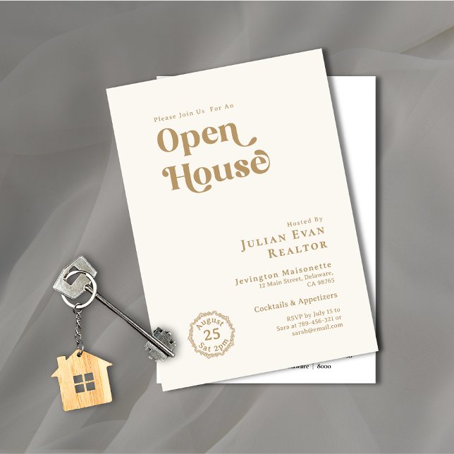 Invitation Typographie d'or moderne Logo d'affaires Open Hous (Modern Gold Typography Business Logo Open House Invitation)