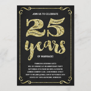 Invitation Typographie dorée   Faux feuille d'or 25e annivers