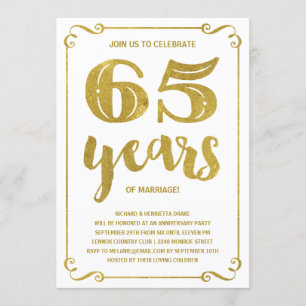 Invitation Typographie dorée   Faux feuille d'or 65e annivers