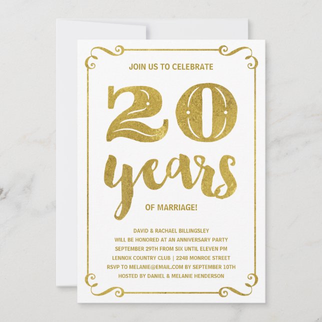 Invitation Typographie dorée | Faux papier métallisé 20e anni (Devant)