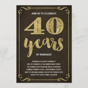 Invitation Typographie dorée   Faux papier métallisé 40e anni