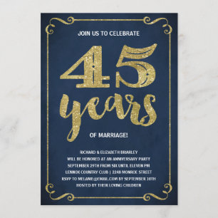 Invitation Typographie dorée   Faux papier métallisé 45e anni