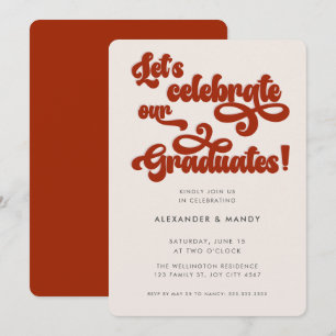 Invitation Typographie Double Diplômé Inspirée Rétro Rouge