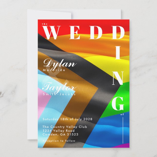 Invitation Typographie drapeau de fierté gras Mariage LGBTQ (Devant)
