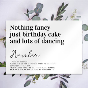 Invitation Typographie drôle Rien de fantaisie fête d'anniver