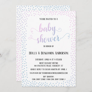 Invitation Typographie du Confetti bleu roseDouche pour bébés