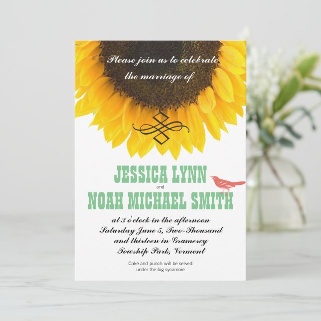 Invitation Typographie du tournesol Mariage moderne (Debout devant)