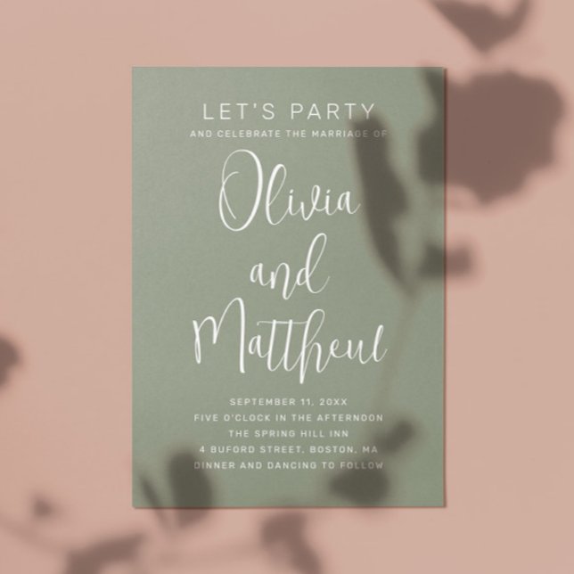 Invitation Typographie écriture mariage vert sauge + détails  (Créateur téléchargé)