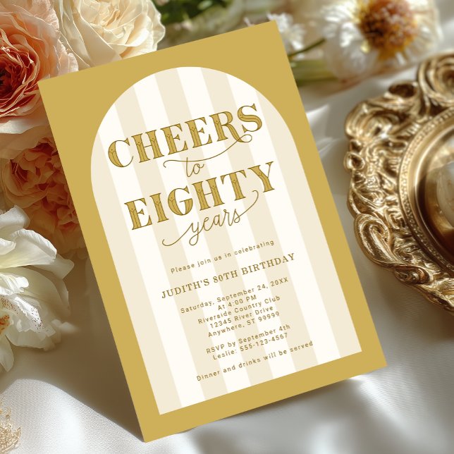 Invitation Typographie Élégante Célébre le 80e Anniversaire (Shown on a 5" x 7" invitation)