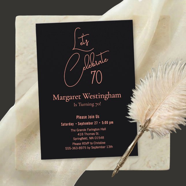 Invitation Typographie élégante de script en or rose pour 70e (Créateur téléchargé)