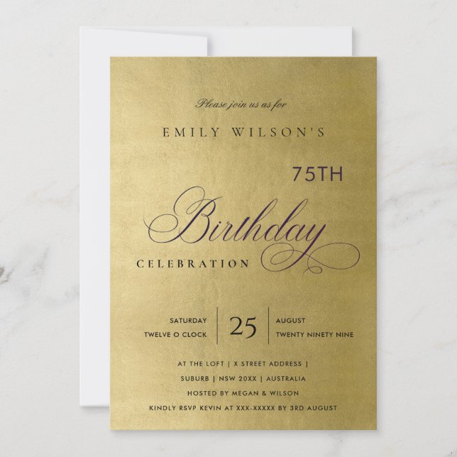 INVITATION TYPOGRAPHIE ÉLÉGANTE EN OR POUR TOUS ÂGES ANNIVERS (Devant)