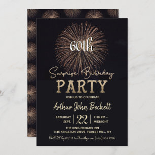 Invitation Typographie Élégante Feu d'artifice Anniversaire s
