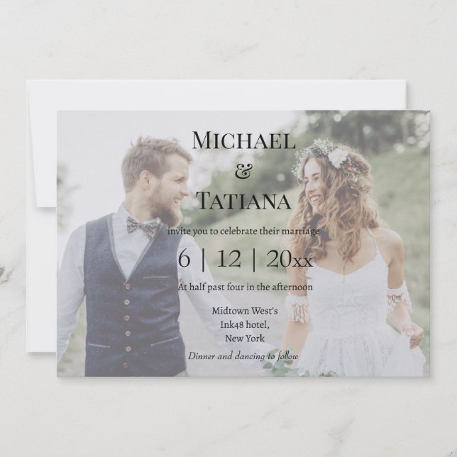 Invitation typographie élégante QR code RSVP 2 photos mariage (Devant)