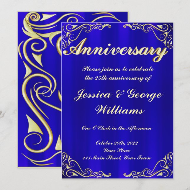 Invitation Typographie élégante royale dorée Anniversaire (Devant / Derrière)