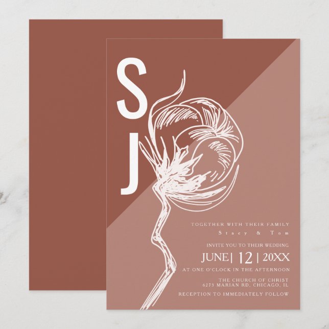 Invitation Typographie en blocs de couleur botanique mariage  (Devant / Derrière)