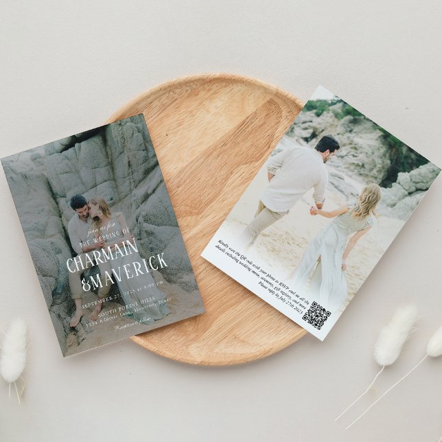 Invitation Typographie en gras Photo Code QR Mariage (Créateur téléchargé)
