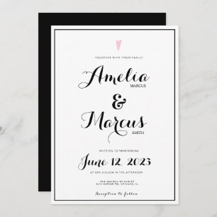 Invitation Typographie en noir blanc Mariage de coeur