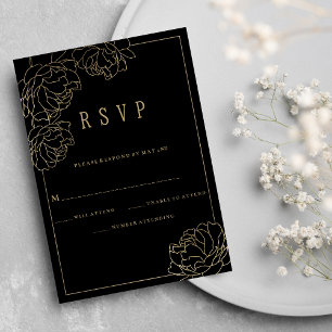 Invitation Typographie en or noir peony luxe floral RSVP