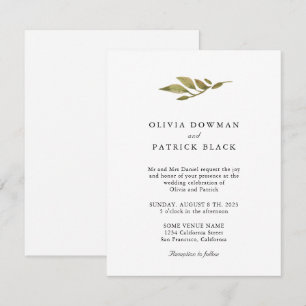 Invitation Typographie feuille verte classique Mariage simple