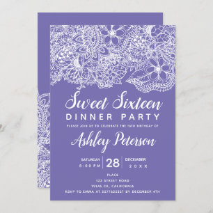 Invitation Typographie florale blanche de Periwinkle Sweet 16