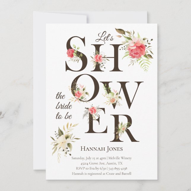 Invitation Typographie Florale Élégante Fête de Mariage Corai (Devant)