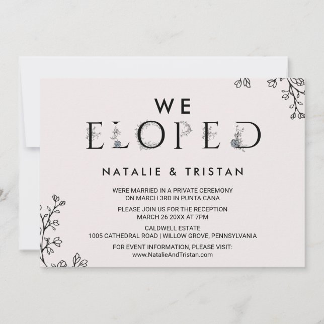 Invitation Typographie Florale Nous Nous Sommes Enfuis (Devant)