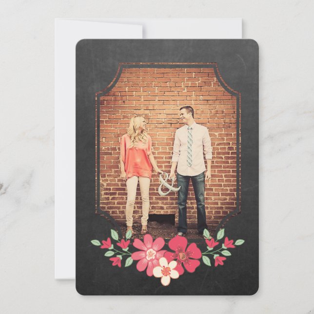 Invitation Typographie Florale Rustique Tableau Noir pour Fai (Devant)